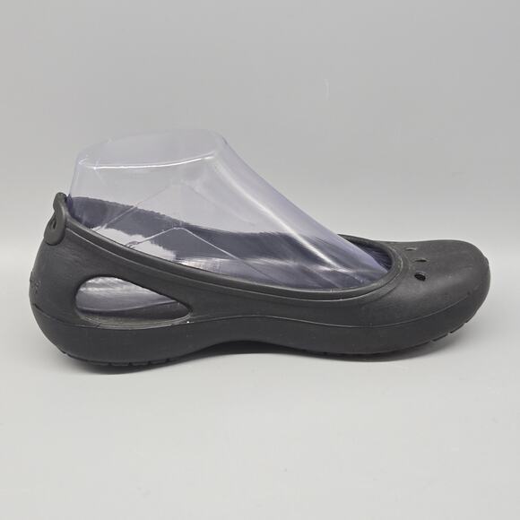Crocs Mary Jane Kadee Size 7 Black Slip On Rubber Ballet Flats Shoes - Picture 7 of 11